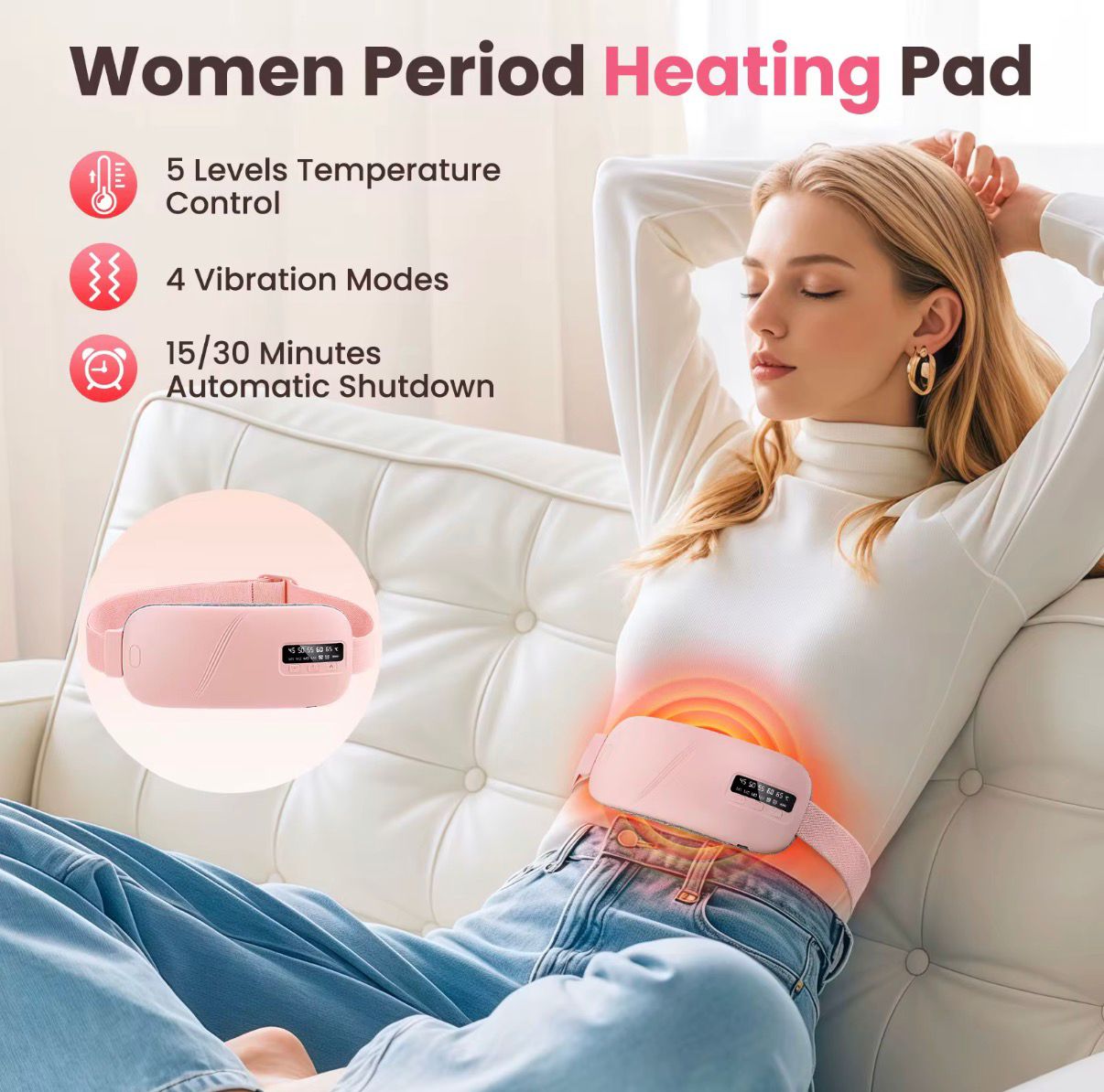 Period Pain Relief Portable Smart Warm Palace Belt Relie Menstrual Cramps Massager Menstrual Heating Pad